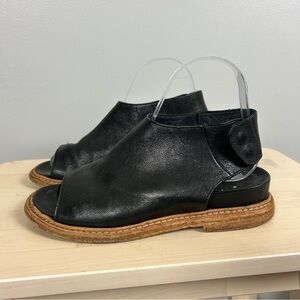 MIMOSA Leather Peep Toe Sandal Size 7/37 Lagenlook‎ Casual Italy Flat Black